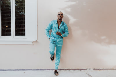 Blue Satin 2-Piece Set