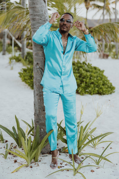 Blue Satin 2-Piece Set