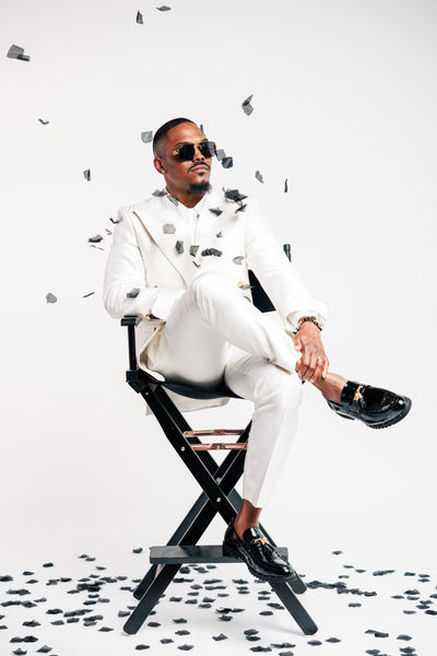 White Shiny Suit with Gold Buttons