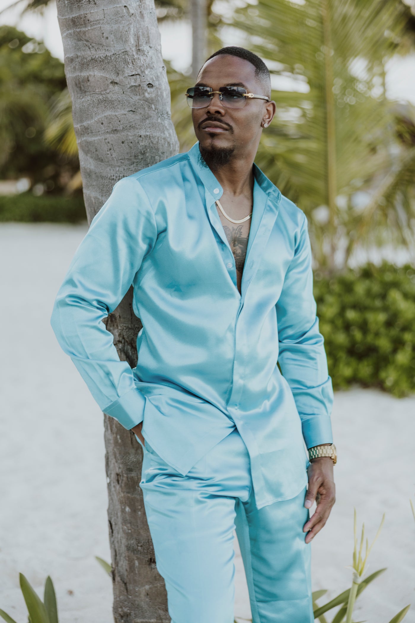 Blue Satin 2-Piece Set