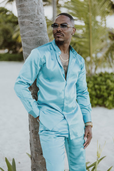 Blue Satin 2-Piece Set