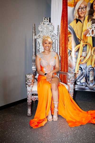 Orange dress with silver embellishments