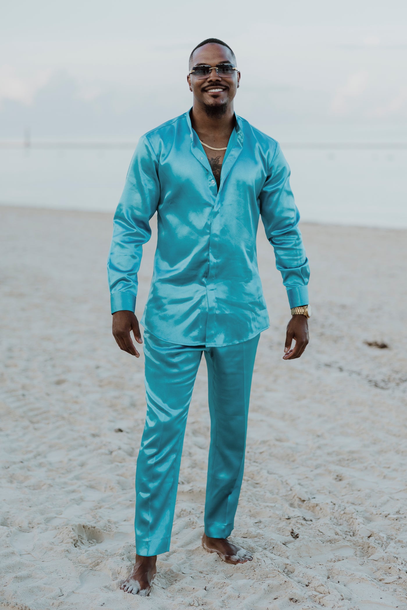 Blue Satin 2-Piece Set