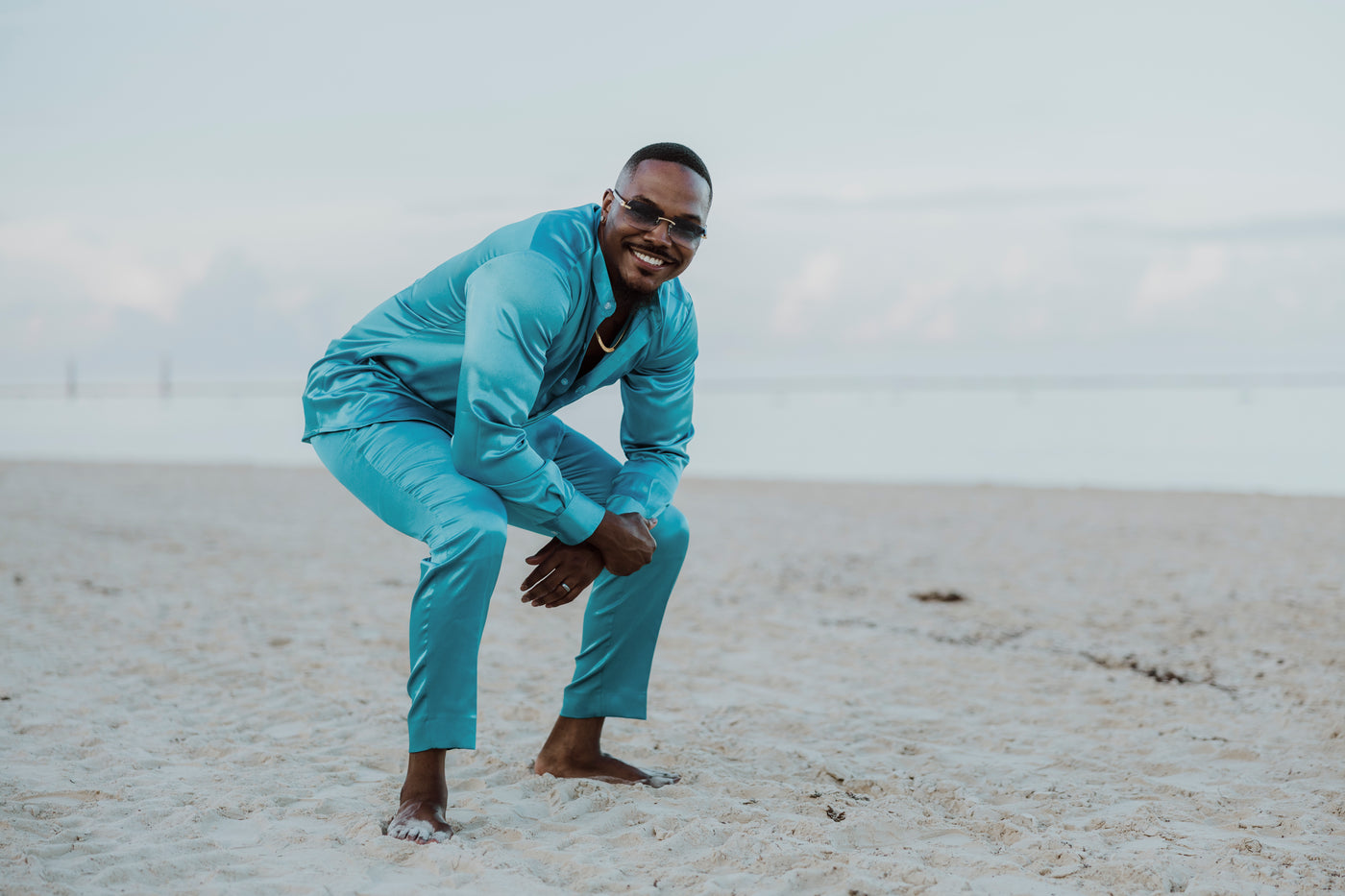 Blue Satin 2-Piece Set