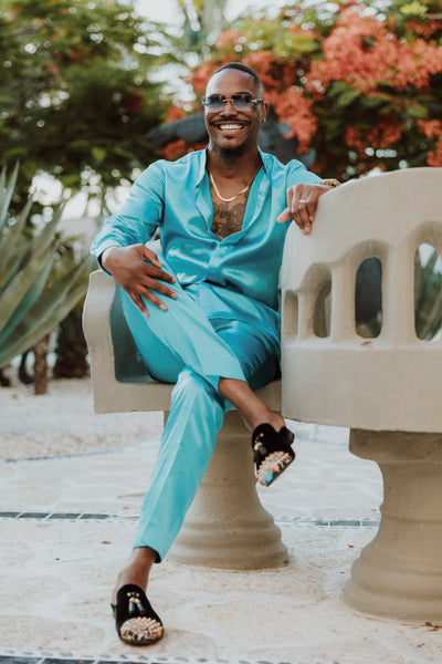 Blue Satin 2-Piece Set