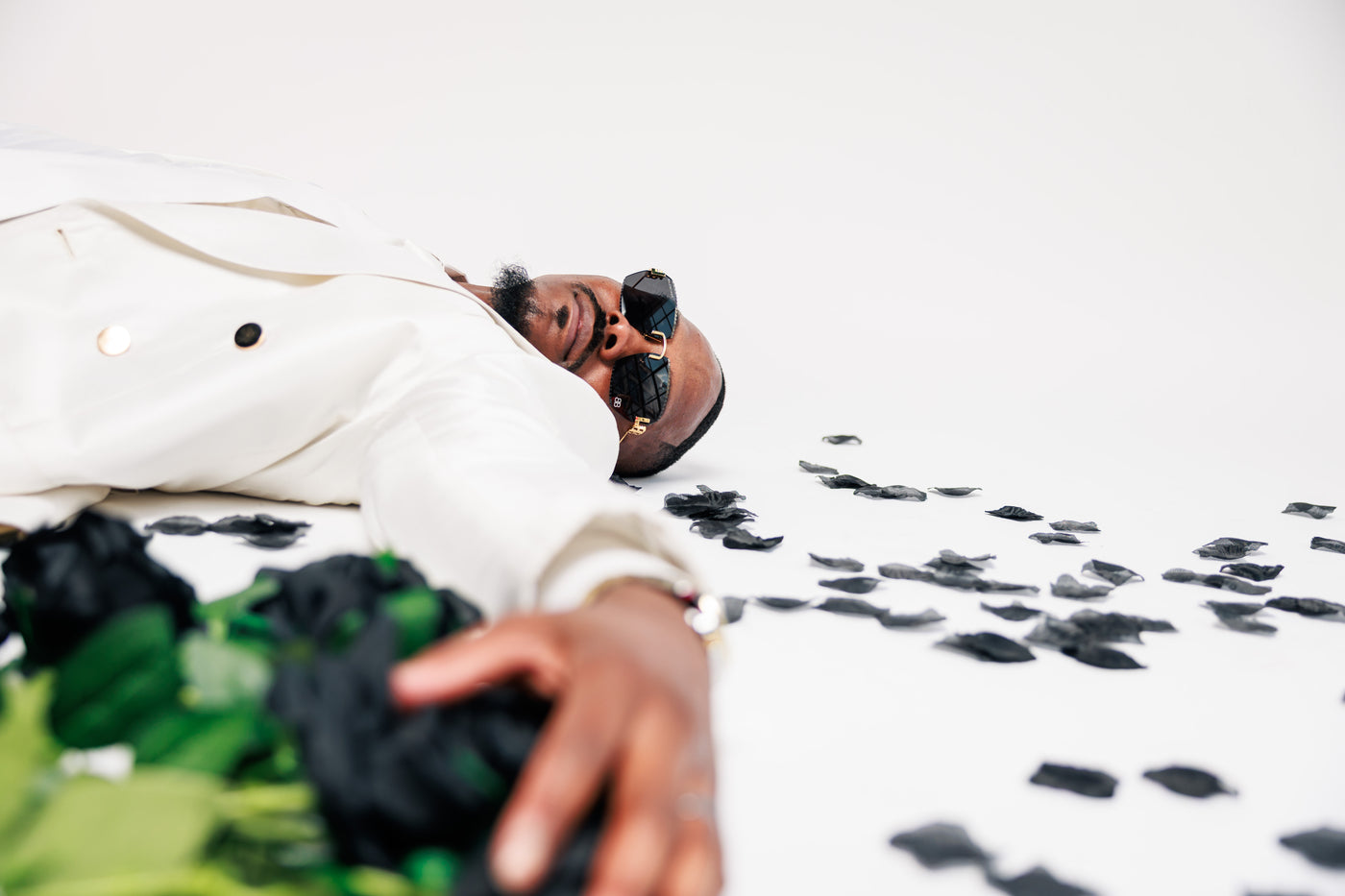 White Shiny Suit with Gold Buttons