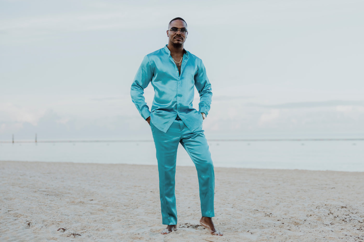 Blue Satin 2-Piece Set