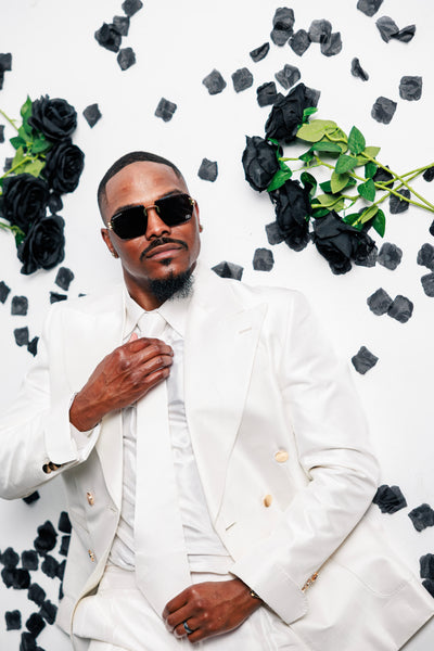White Shiny Suit with Gold Buttons