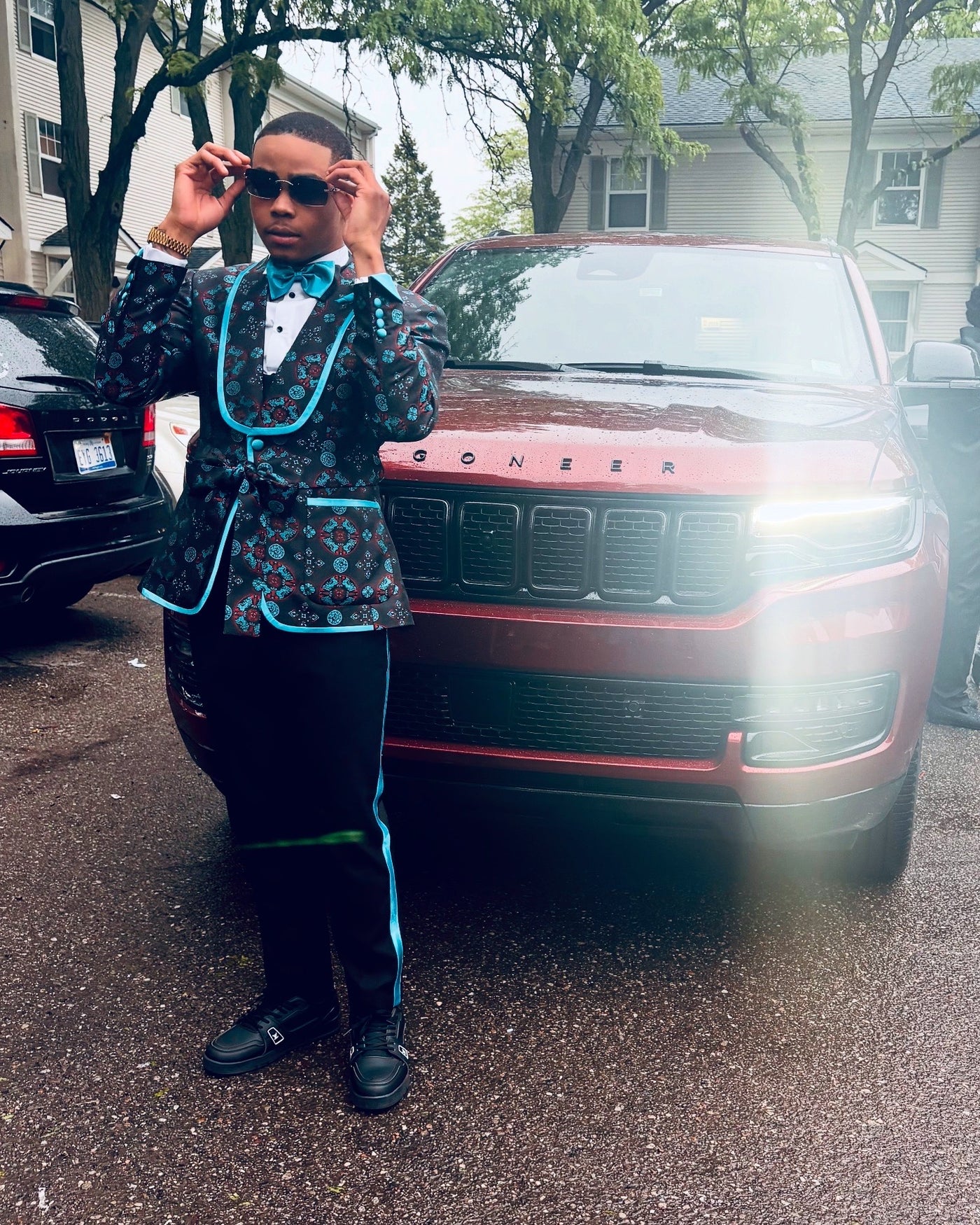 Black and Turquoise Print Suit