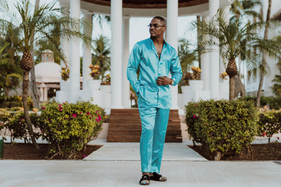 Blue Satin 2-Piece Set