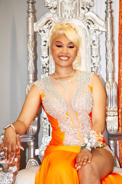 Orange dress with silver embellishments