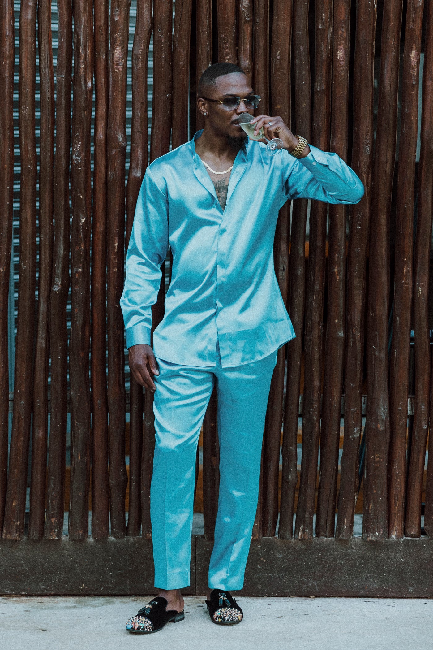 Blue Satin 2-Piece Set