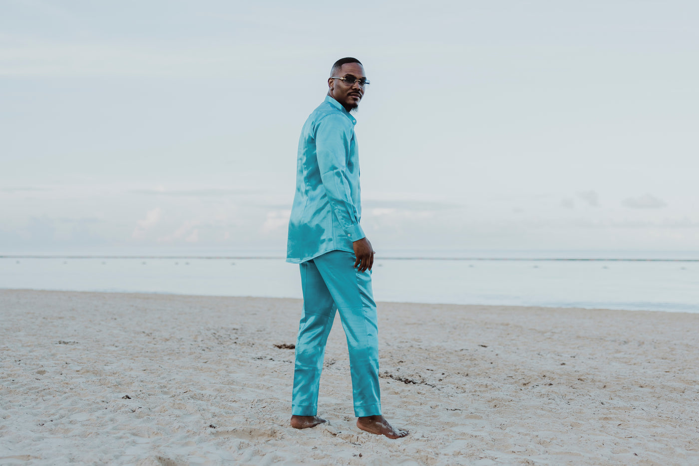 Blue Satin 2-Piece Set