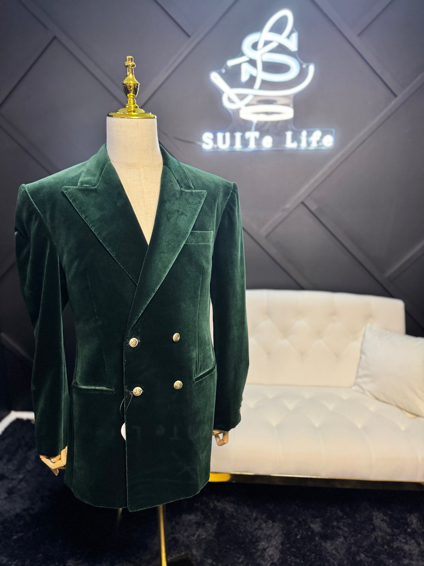 Green Velvet Suit with Gold Buttons