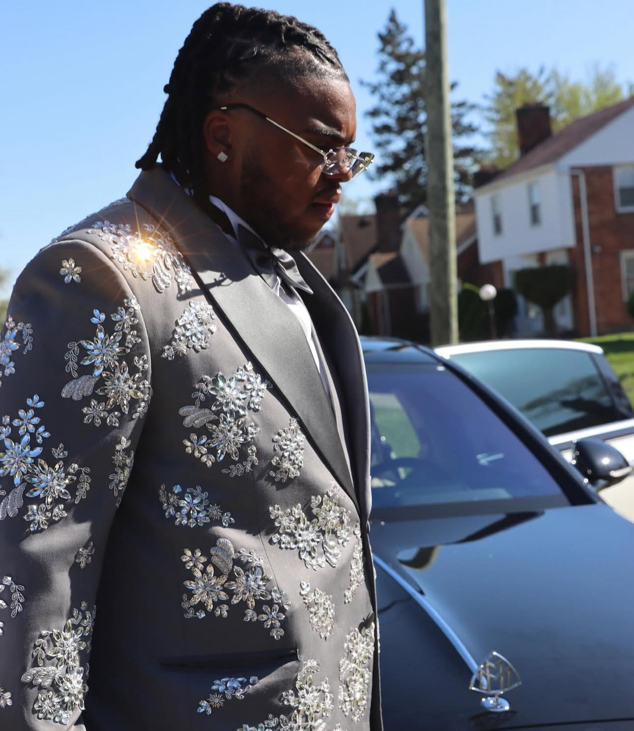 Grey suit with crystal embellishments