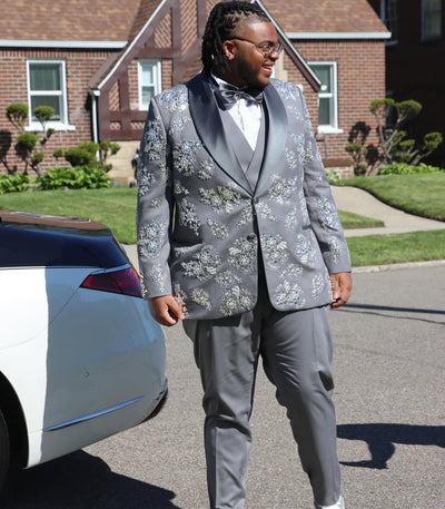 Grey suit with crystal embellishments