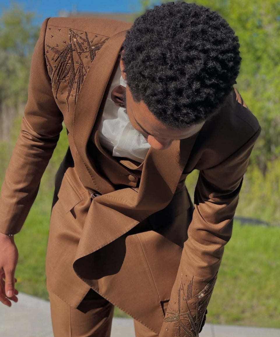 Brown Italian style Suit with brown embellishments