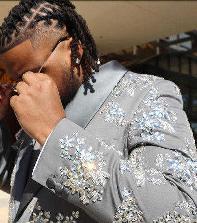 Grey suit with crystal embellishments