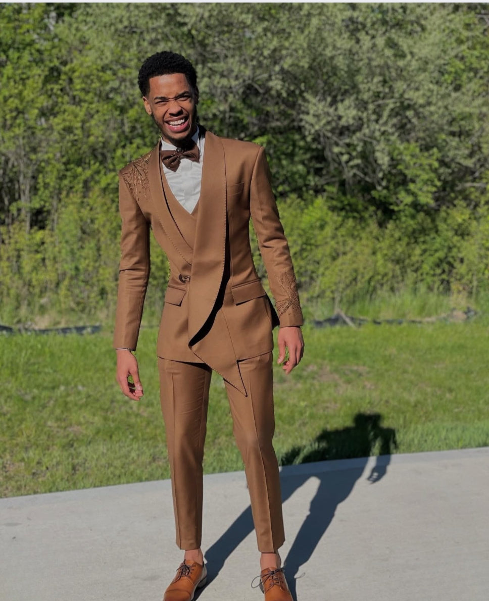 Brown Italian style Suit with brown embellishments