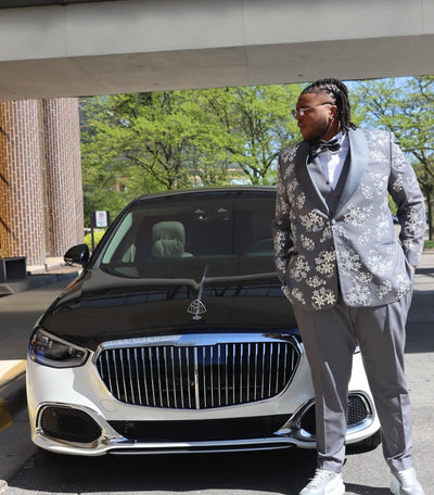 Grey suit with crystal embellishments