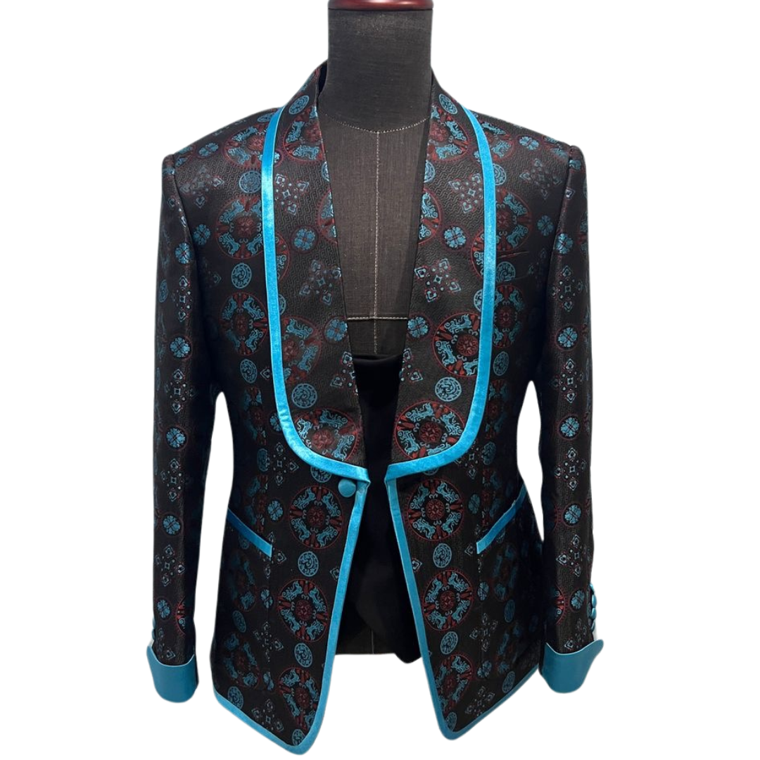 Black and Turquoise Print Suit