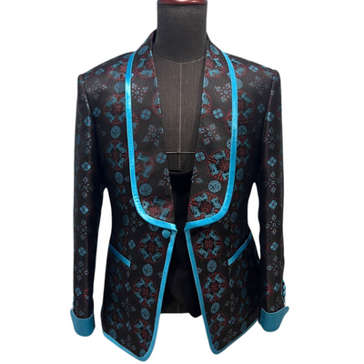 Black and Turquoise Print Suit