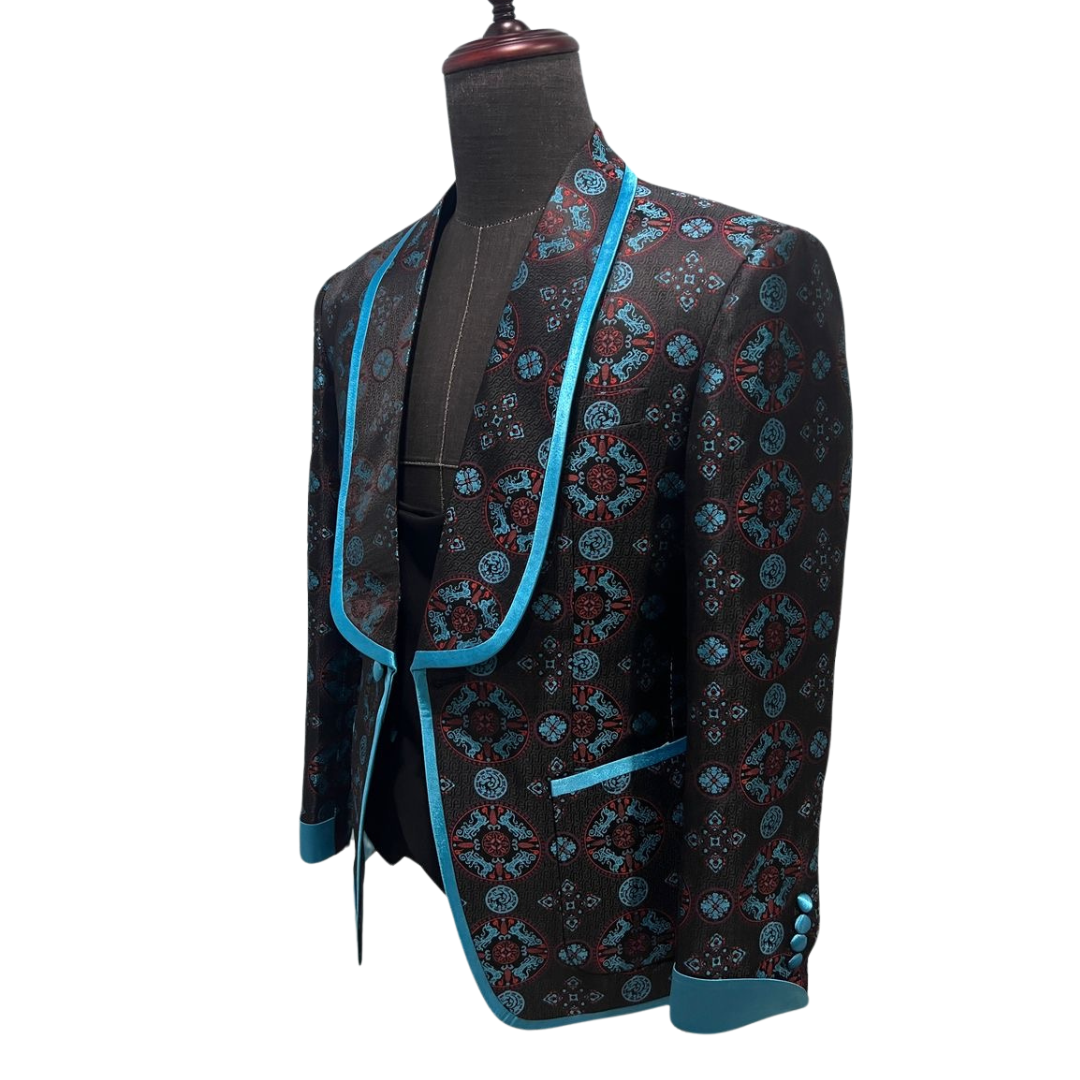 Black and Turquoise Print Suit