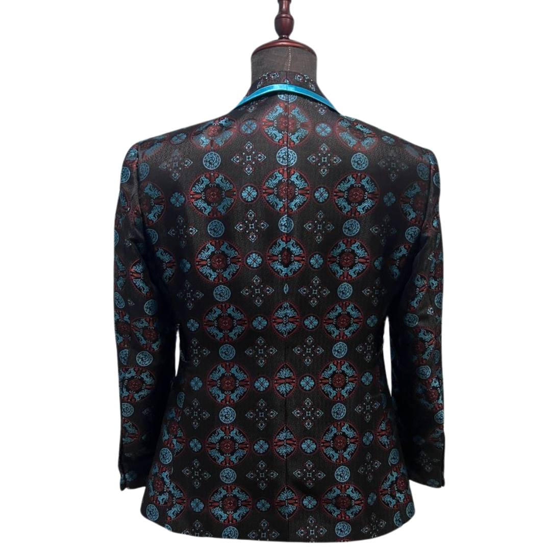 Black and Turquoise Print Suit