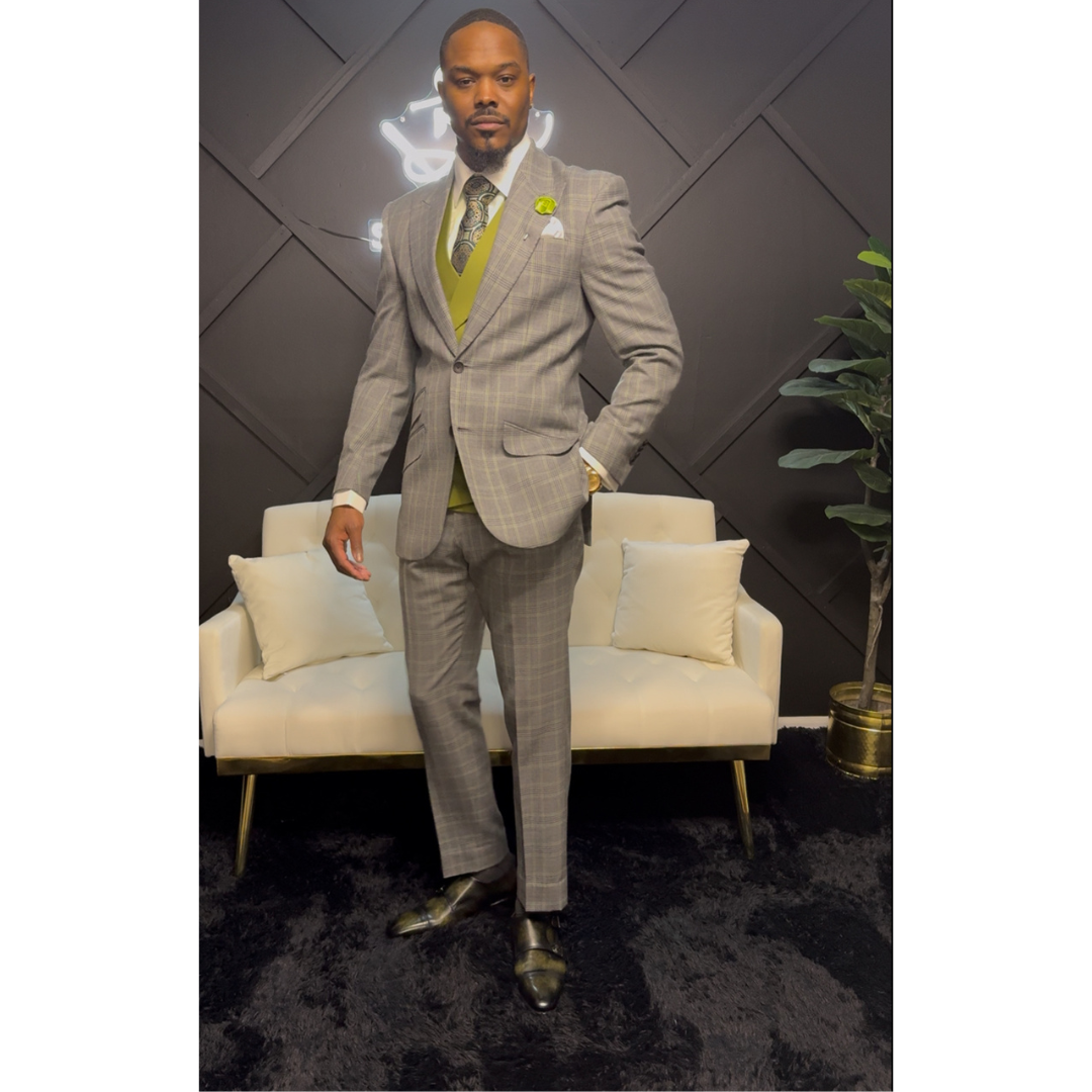 Grey and Lime Green 3-piece suit